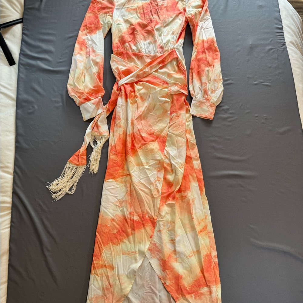 PrettyLittleThing Orange and White Long Sleeve Dress